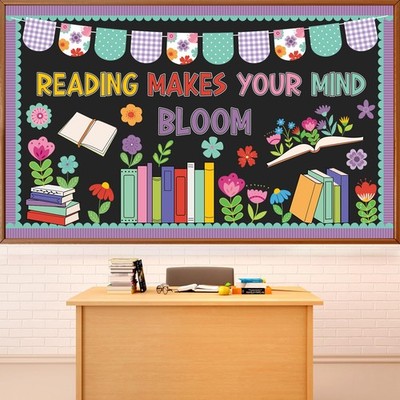 Naozinebi Reading Makes Your Mind Bloom Bulletin Board Set Spring Theme Flowe...