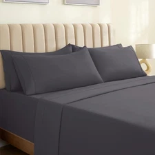 LUXCLUB 7 PC SPLIT KING SHEET SET SHEETS DEEP POCKETS 18" - DARK GRAY