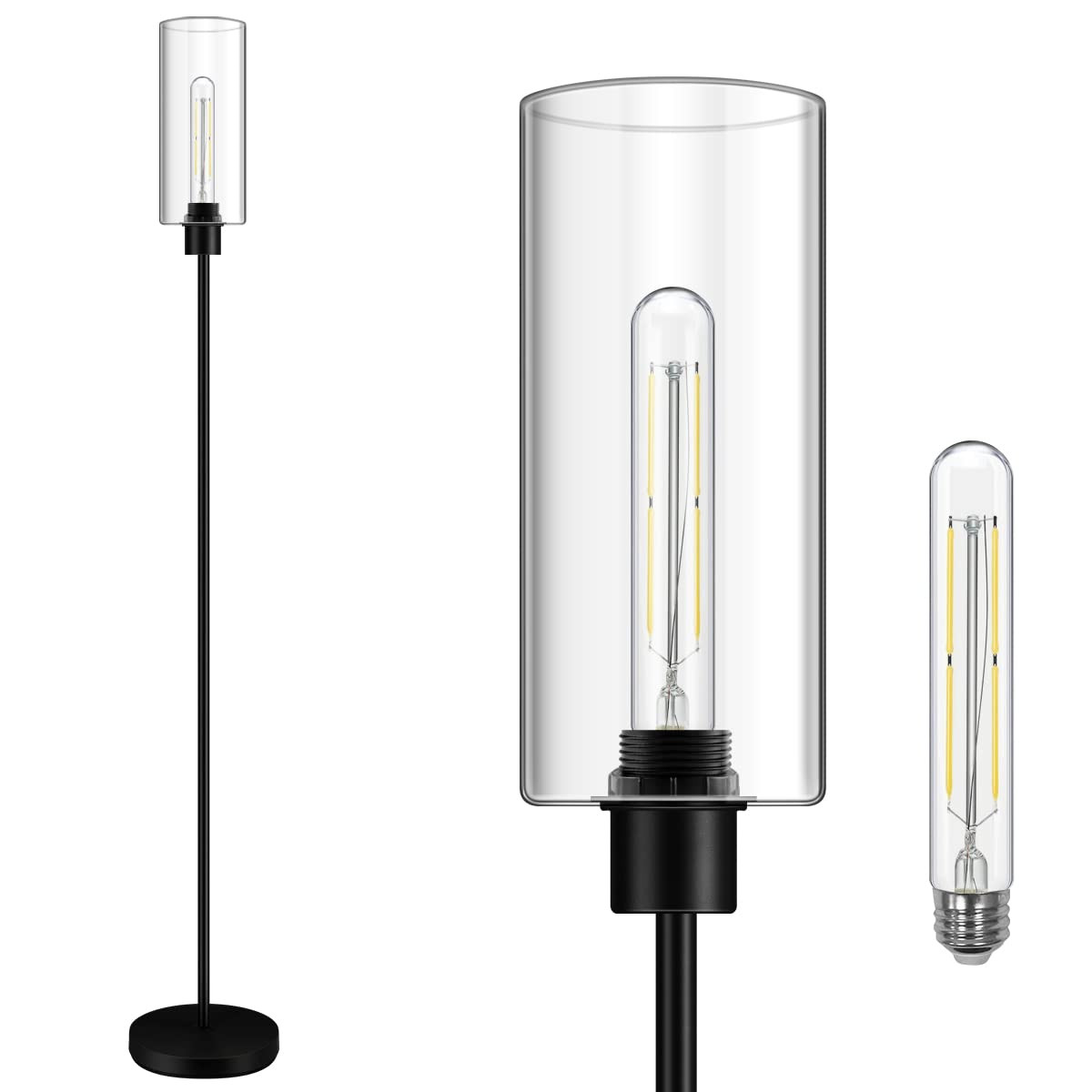 Modern Glass Floor Lamp for Living Room - Stylish Standing Light with Adjustable Height-image