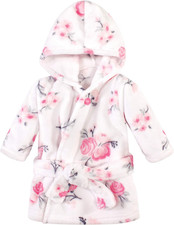 Unisex Baby Plush Animal Face Bathrobe, Pink Floral, 0-9 Months