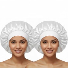 AILONSHAWN White Satin Bonnet for Women Curly Hair Large Silk Men Sleeping Cap