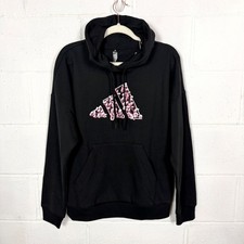 Adidas NWT Floral Badge of Sport Pullover Hoodie SZ M Black Pink Logo Fleece