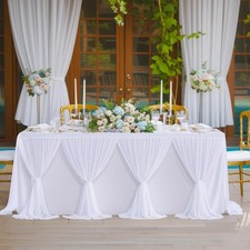 Besutolife 4FT White Tulle Tablecloth for Rectangle Tables Wedding Party