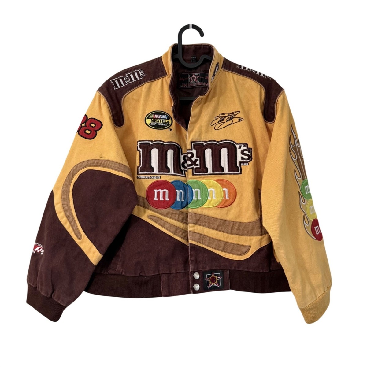 VTG Elliot Sadler 38 M&M Nascar Racing Jacket Yellow Brown JH