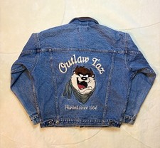 Vintage 1995 Warner Bros Outlaw Taz Embroidered denim jacket Looney Tunes Sz S