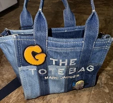 Marc Jacobs The Tote Denim Bag Medium Blue Jeans Patchwork Top Zip Casual