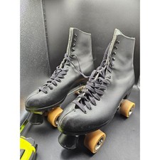 Riedell Black Leather Roller Skates Sure-Grip Super X Plate Labeda Wheels Mens 8