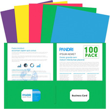 PANDRI Two Pocket Folders, Paper Folders with Pockets, 100 Pack, 5 Colors