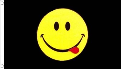 3  x 2  HAPPY FACE FLAG Acid Black Iconic Emoji Festival Party Flaggen