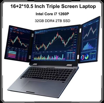 16+2*10.5 Inch Triple Screen Trading Laptop Intel Core i5 1260P 64GB RAM Gaming