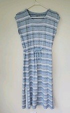 Women's T by Talbots Blue Striped Midi Sleeveless Drawstring Tie Waist Size S/M