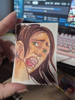 original fantasy portrait drawing aceo women paper ink small unframed art card