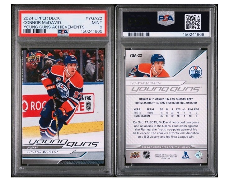 Connor McDavid  2024 Upper Deck Young Guns Achievement PSA 9 MINT view 3