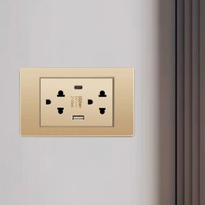 Golden Thailand Type Electrical Wall Receptacle Outlet Space Saving USB Type C W
