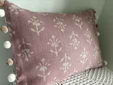Susie Watson Violet Moonflower Linen Fabric  /Plain Back Pom Pom cushion cover