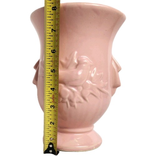 Vintage 1940's PINK McCoy POTTERY BIRD & BERRIES VASE large 8 1/4" - Picture 3 of 13