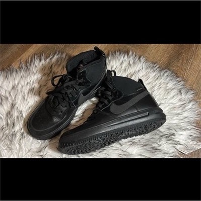 Nike Air Lunar Force 1 Black Leather High Top Sneakers 7Y Unisex Kids