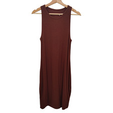 Quince Tencel Rib Knit Sleeveless Mini Dress Brown Basic Sleeved L