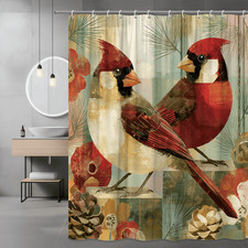 Cardinal Bird Floral Shower Curtain Printed Artwork