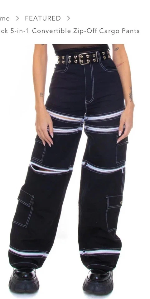 Pantalones cargo Tunnel Vision 5 en 1 negros góticos punk alternativos talla S Foto 4 de 4