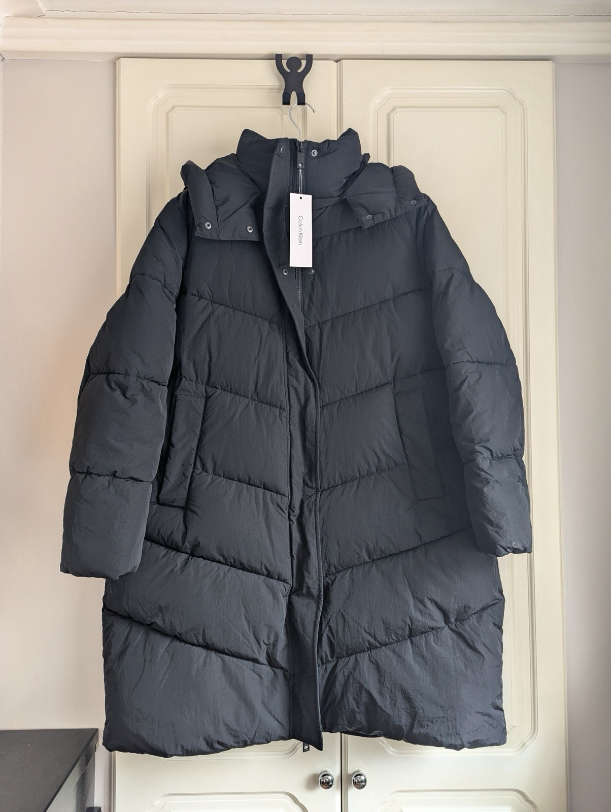 CK Calvin Klein Black Padded Puffer Coat Jacket Mid Length - Size XL - RRP £260 image 3