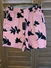 NWT ASOS MEN'S SLIM FIT trunks shorts pool lounge, Flowers, Black/pink -L
