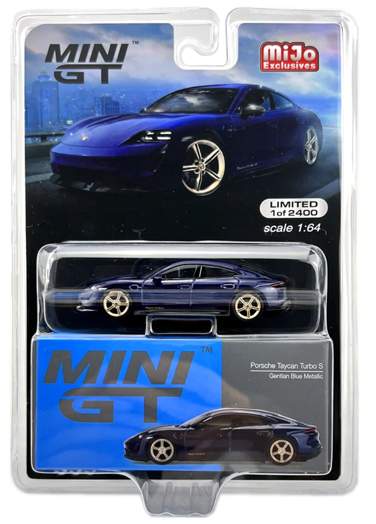 MINI GT 339 GENTIAN BLUE PORSCHE TAYCAN TURBO S LHD USA EXCLUSIVE