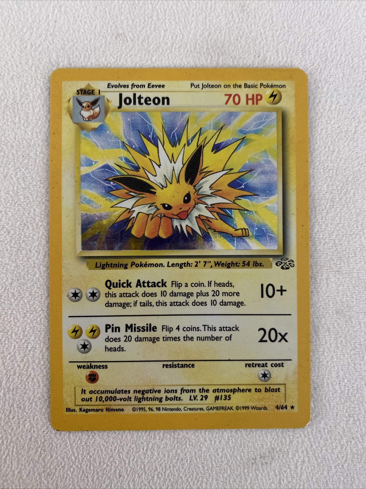 1st Edition Jolteon Holo 4/64 Jungle Set Pokemon Card Rare Near Mint