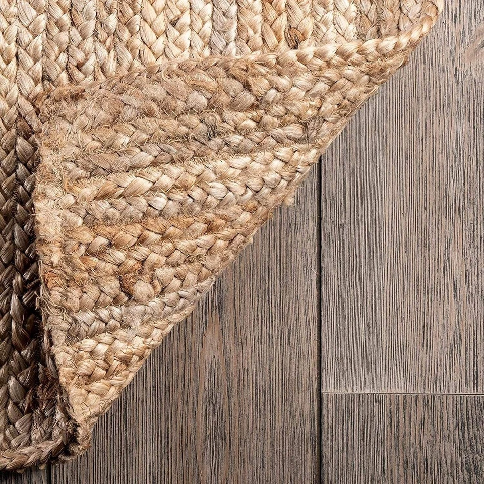 Rug 100% Natural Jute Handmade Area Rug Braided Non Slip Floor Rug Carpet Mat - Image 4 of 4