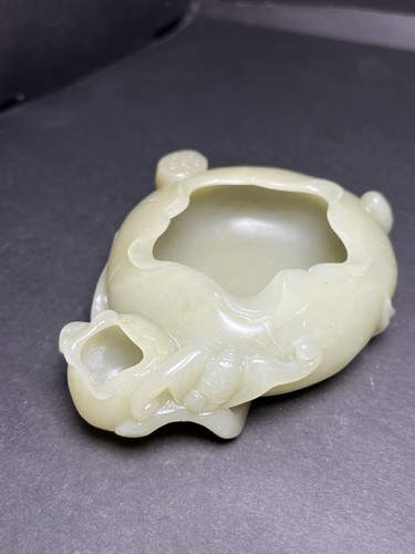 Chinese Exquisite Handmade Lotus carving Hetian Jade Statue Brush Washer - Picture 6 of 9