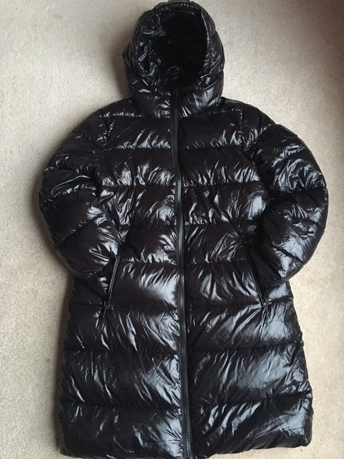 Michael Kors Cappotto tampone donna trapuntato con cappuccio resistente all'acqua XL nero lucido