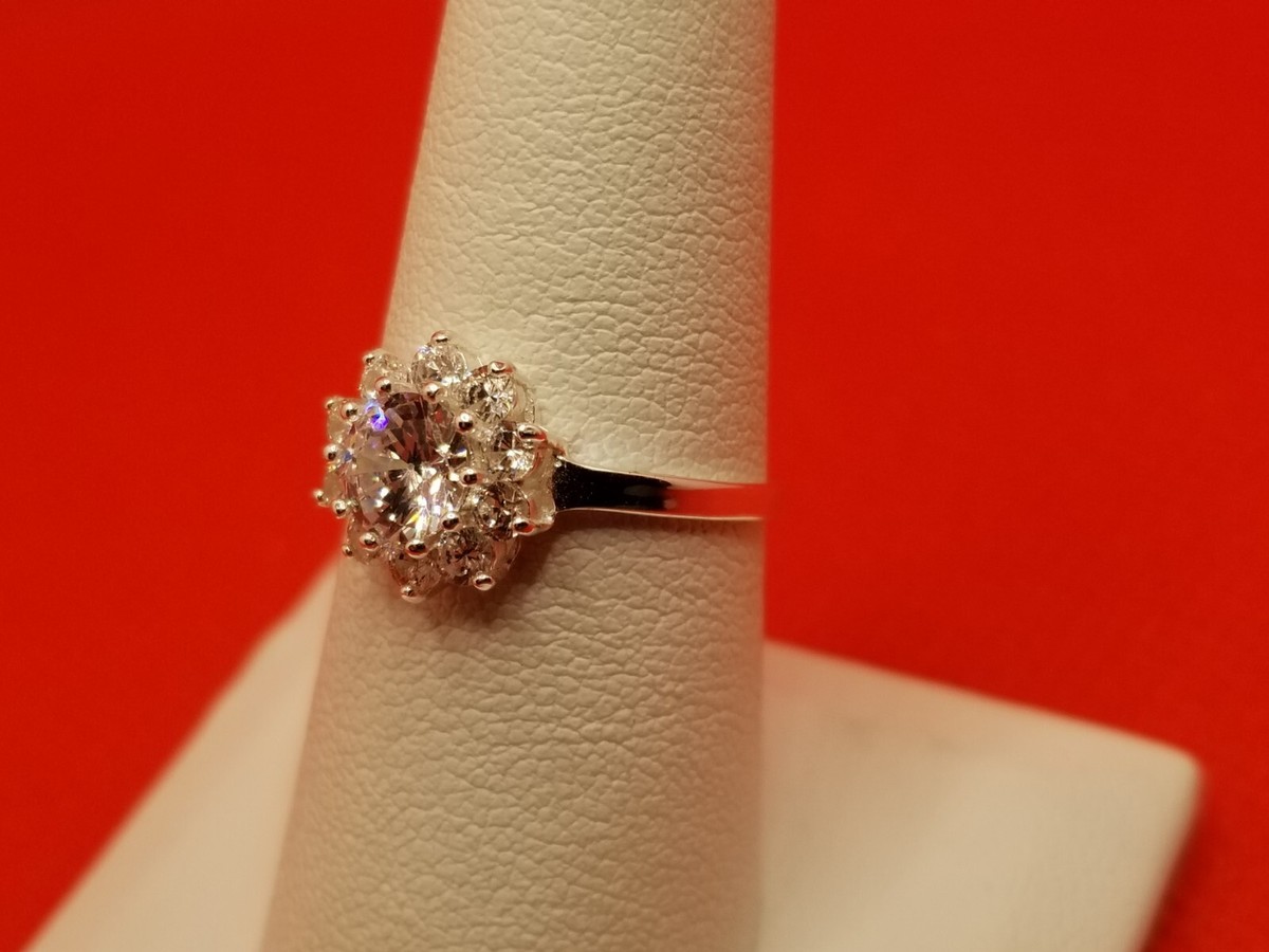 STE BEE Sterling Silver 925 CZ  Halo Solitaire Ring 8.25 View 2