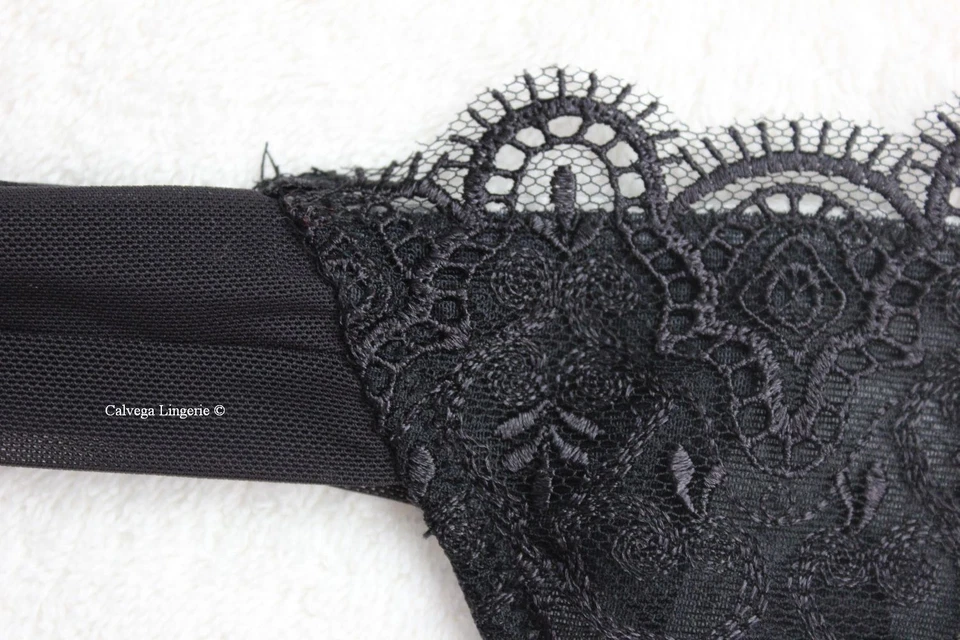 NWT Underella by ELLA MOSS 40350EM Embroidered Lace & Mesh Thong, Black, S - Image 2 of 4
