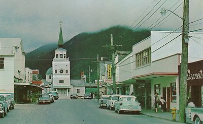 Main Street Toward Cathedral in Sitka AK Postcard