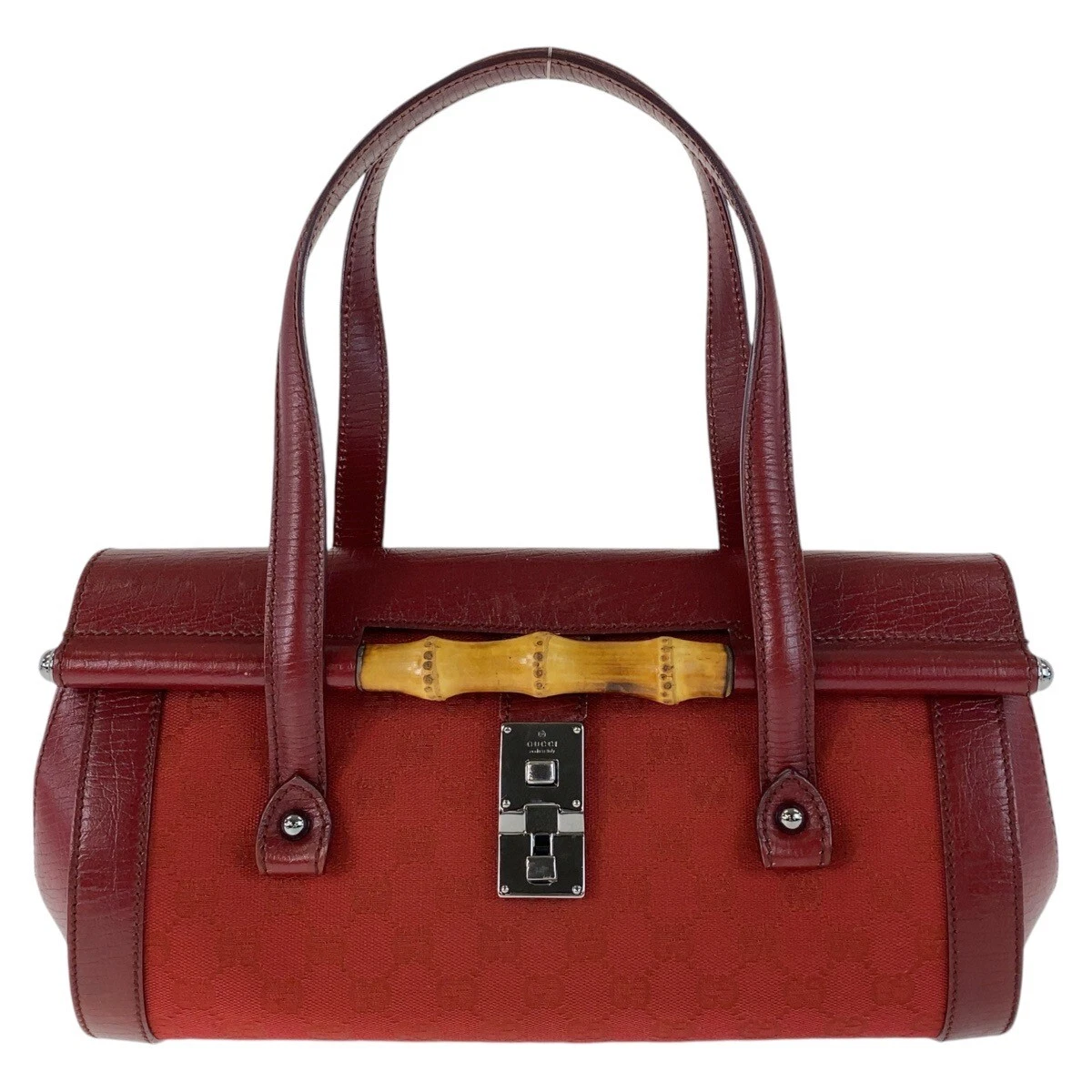 Sac à bandoulière GUCCI bambou 111713 rouge argent matériel GG toile/cuir GG