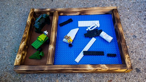 12" x 16" Wood Tray w/ 10x10 Blue Baseplate Compatible w/ Lego + Brick Storage - Picture 2 of 3