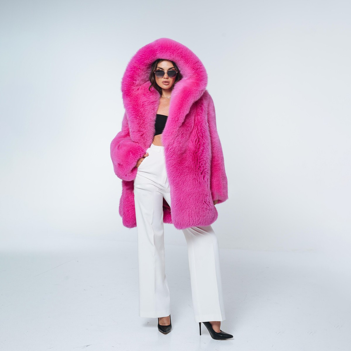 Mango Outlet Pink Faux Fur Mango Pink Fur Coat Winter Warm Thick 
