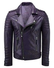 Mens Genuine Lambskin Quilted Biker Jacket Motorcycle Purple Leather Jacket Coat