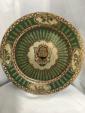 Oriental Accent Wall Plate Ceramic Handmade Decor Green Gold Water Carrier Art