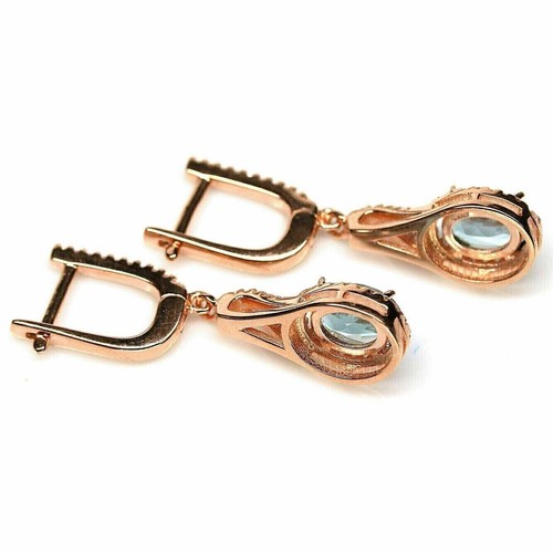 Sterling Earrings Topaz Blue Genuine Natural Mined Gems Rose Gold Coated - Picture 12 of 24