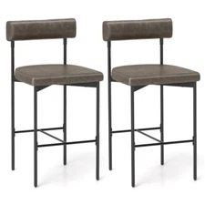 Set of 2 Upholstered Kitchen Bar Stools Counter Height Dining Chairs W/ Backrest