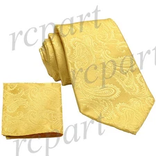 New men's Micro Fiber Paisley Neck Tie & Hankie Set Gold formal wedding prom