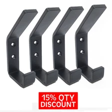 (4) Double Coat Hook A Black Steel Iron Modern Farmhouse Rustic Industrial Bag