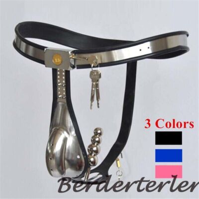 Male Chastity Belt Stainless Steel Cage Removable Plugs Slaver Restraint Device
