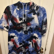 Mens Reebok Short Sleeve  FT Hoodie, Red, White and Blue, Americana Sz Medium