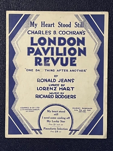 My Heart Stood Still sheet music, 1927, from London Pavilion Revue