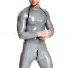 Latex Rubber Mens Catsuit Shoulder and Crotch Zips Neck Entry Bodysuit Handmade