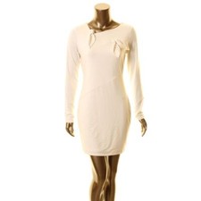 GUESS NEW Women's Scuffy Ivory Long Sleeve Knotted Adelia Sheath Dress M TEDO
