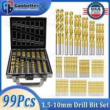 HSS Drill Bit Set Titanium Coated 99Pcs Round Shank Drill Metal Steel 1.5-10mm