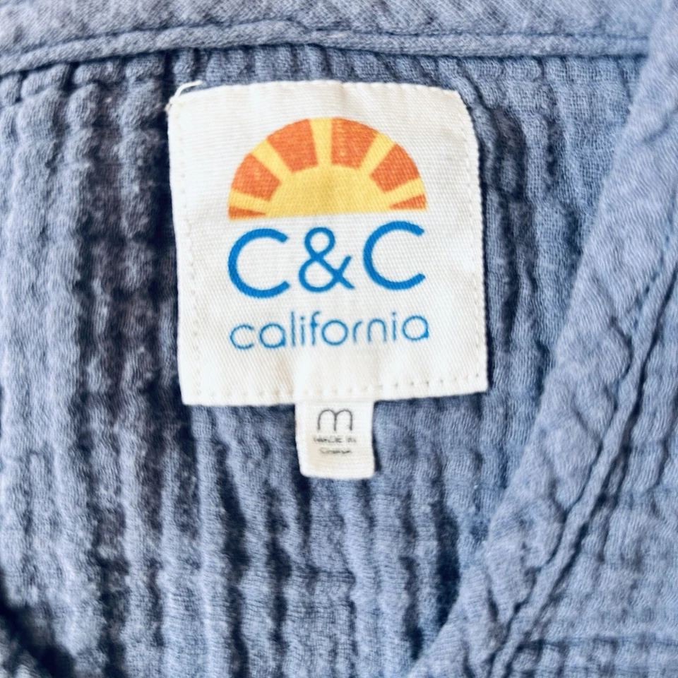 C&C California Pullover Hoodie Sz M Gauzy Lightweight Beachy Kangaroo Pouch Blue - Image 4 of 4